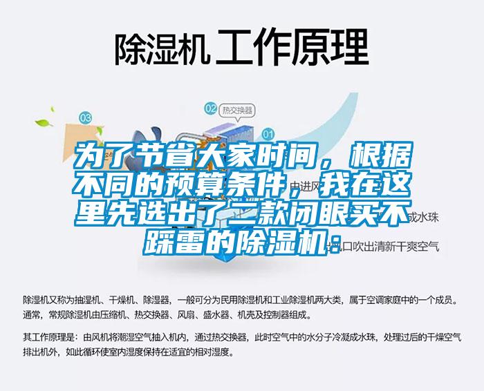 為了節(jié)省大家時間，根據(jù)不同的預(yù)算條件，我在這里先選出了二款閉眼買不踩雷的除濕機(jī)：
